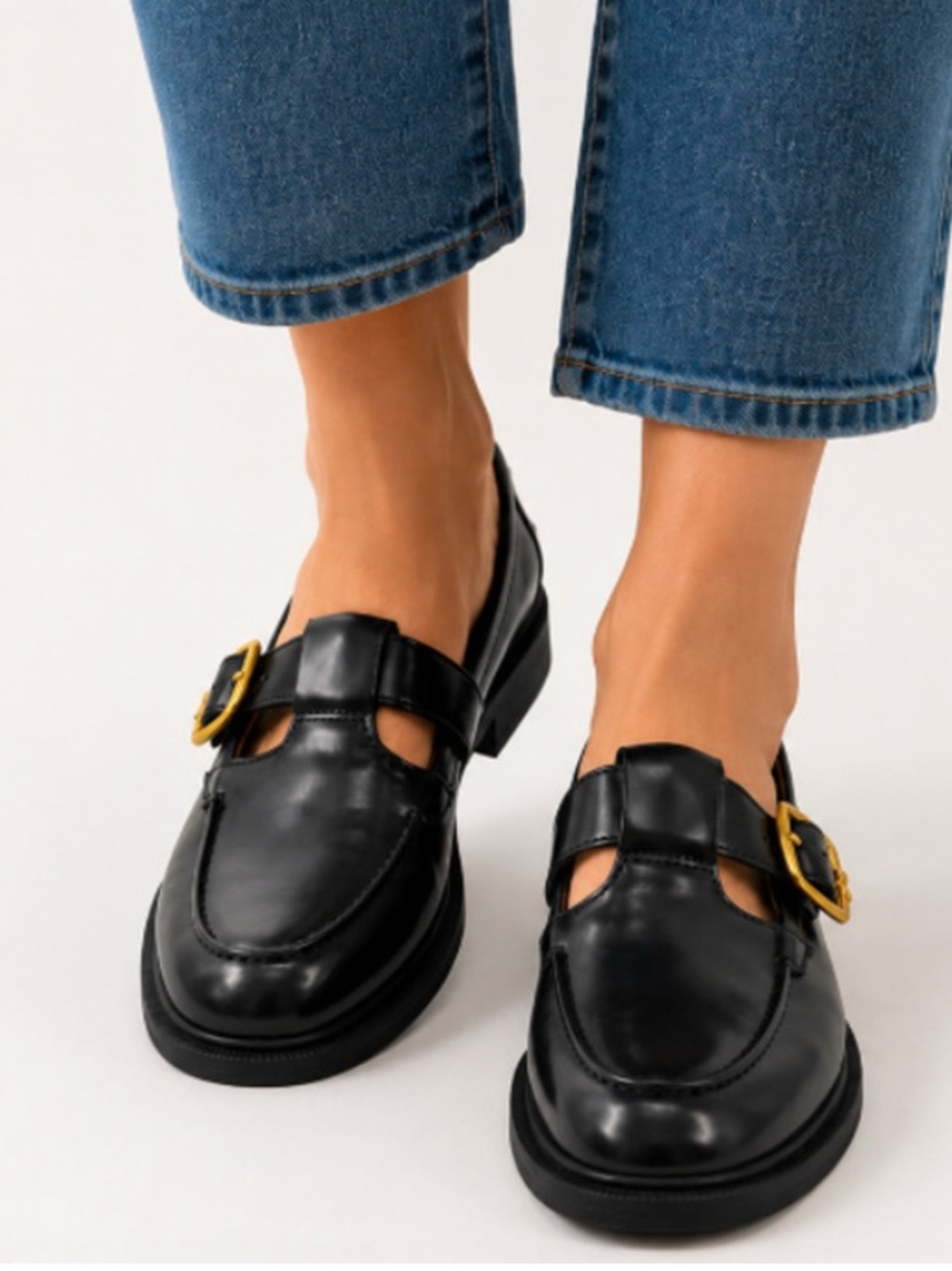 Sam Edelman Elaina Black Leather T-Strap Loafers 6.5
